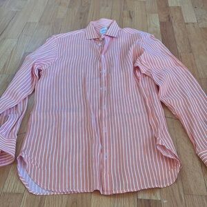 Men’s Armani Collezioni button down top. Orange/white. Size M